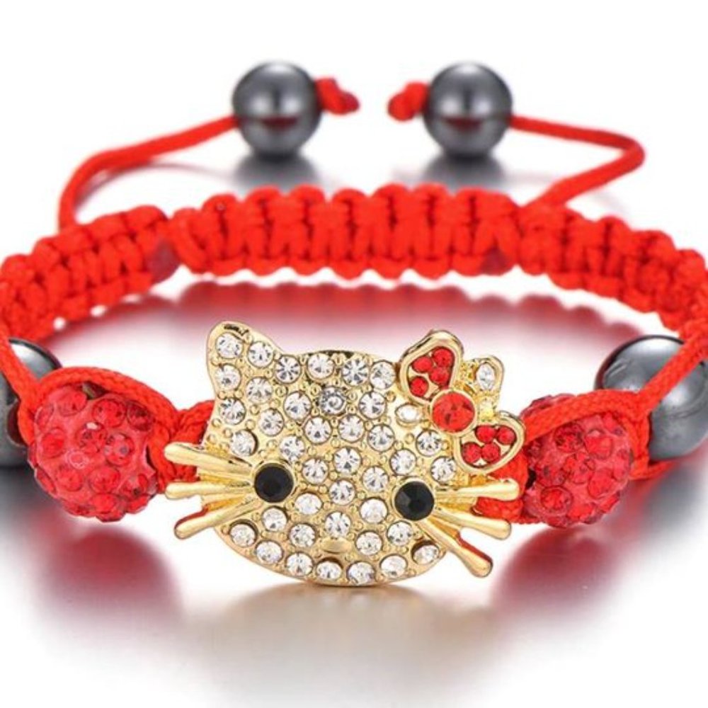 Handmade Hello Kitty Kids Braided Bracelet - Red